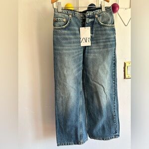 9Y Zara Distressed Wide Leg Jeans Girls Youth Denim Pants Aged Wash NWT bottoms